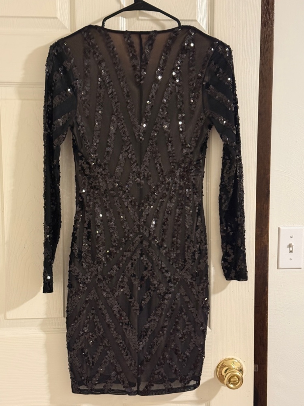 Express Black Sequin Long-Sleeve Mini Dress - Picture 5 of 7